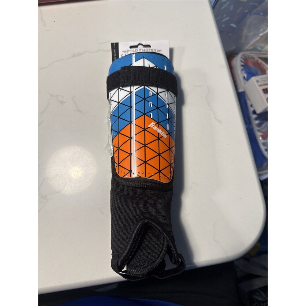 Franklin Sports Field Master Kids Medium Shin Guards 2pk Blue/Orange.  New